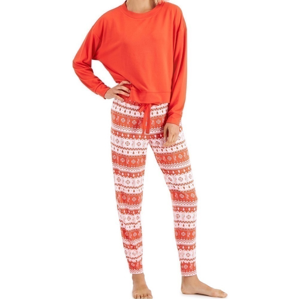 New-jenni 2Pc Long Sleeve Mix It Papaya Punch Fairisle Packaged Pajama Set XS
